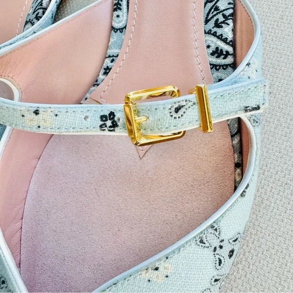 NEW $875 Zimmerman Aura Linen Leather Blue Paisley-Print Pointed Toe Mules 8.5 - Picture 9 of 16